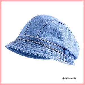 Denim Beret Hat with Adjustable Strap, Newsboy Cap Style